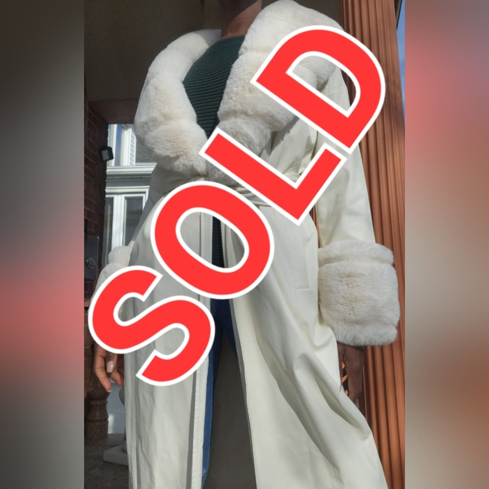 Stone Faux Leather Faux Fur Trench Coat
